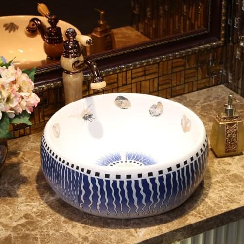 Europe Vintage Style Hand Painting Art Porcelain Handmade Ceramic Bathroom Sinks Counter top printed art basin