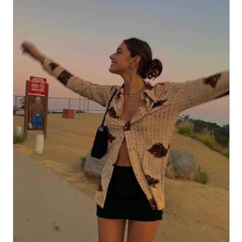 FUFUCAILLM Vintage Floral Print Crop Top Shirt Y2K Orange Long Sleeve Collared Button Down T Shirt Blouse E Girl Streetwear