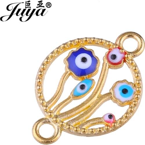 JUYA DIY Jewelry Fittings Supplies 16.5x23.7mm Bracelets Necklace Making Craft Alloy Turkish Evil Eye Charms Connector AE0048