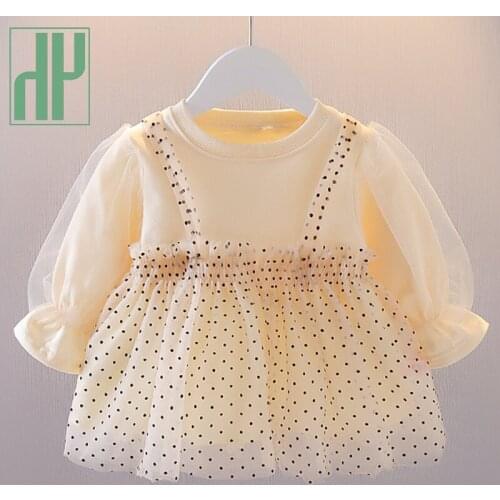 HH 2021 Spring Baby Girls Dress Version Of The New Dot Baby Dresses Childrens Cotton Autumn Long-sleeved Dress 6-24 Months