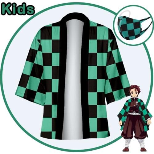 Anime Demon Slayer Cosplay Kimono Cloak for Kids Cardigan Top Tsuyuri Kanawo Kamado Tanjirou Kamado Nezuko with Accessories