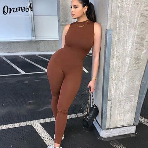 OrangeA Women Casual Fashion Skinny Jumpsuit Activewear Bodycon Soft Stretchy Sleeveless Sporty Overalls Slim Streetwear Romper