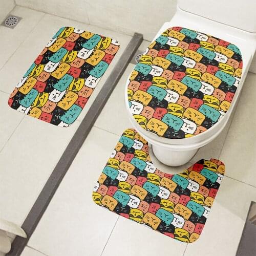 Mini Animal Bathroom Bath Mat Set Non-Slip Flannel Shower Floor Mat 3pcs Toilet Cover Set Fun Toilet Entrance Carpet Decoration