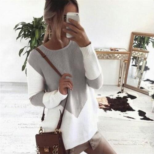 European and American Popular Womens Sweater Amazon Bottoming Shirt Spring Autumn Stitching Sweater Popular Bottoming Top Women