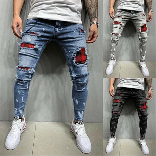 Mens Ripped Distressed Skinny Jeans Denim Pants Casual Stretch Slim Fit Trousers