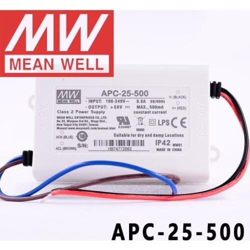 Original Mean Well APC-25-500 meanwell 500mA Constant current 25W Single Output LED Switching Power Supply