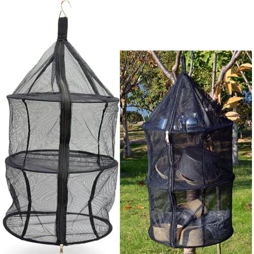 Portable Outdoor BBQ Rack Shelf Three-layer Folding Mesh Camping Dry Net For Bowl Cup Fork Foods Dish