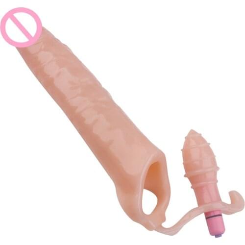 28cm Long Penis Extender Condom for Men Vibrative Penis Sleeve Reusable Condoms Delay Ejaculation Ring Cock Penis Extension
