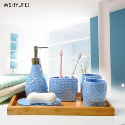 Ceramic simple solid color bathroom accessories set washing tools mouthwash cup soap toothbrush holder household items