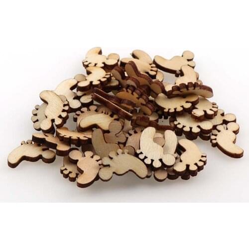 50pcs/Pack Wooden Button Environmental Protection Children Button Small Feet Wooden Button Blank Embellishments Craft Wholesale