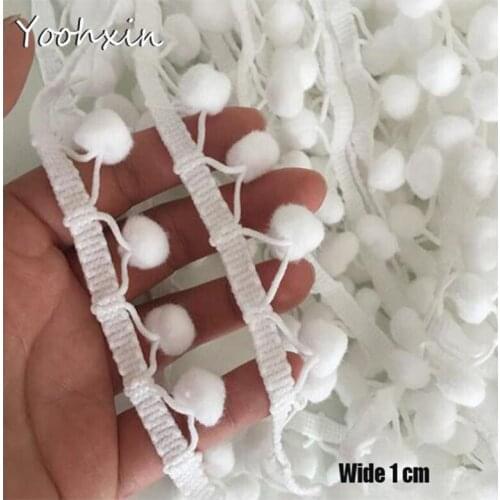 1CM Wide Luxury White cotton Embroidery Lace Fabric DIY applique fringe collar trim ribbon Sewing tassel pom pom wedding dress