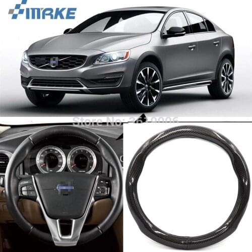 SmRKE Car Accessories For Volvo S60 Black Carbon Fiber Leather Steering Wheel Cover Sport Racing Car Styling