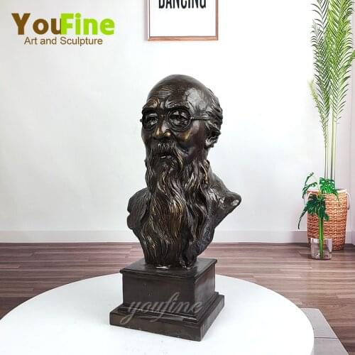 The Sculpture Of Chinese Artist Qi Baishi Painter Bronze Bust Sculpture Bronze Bust Statue For Home Office Gallery Decor