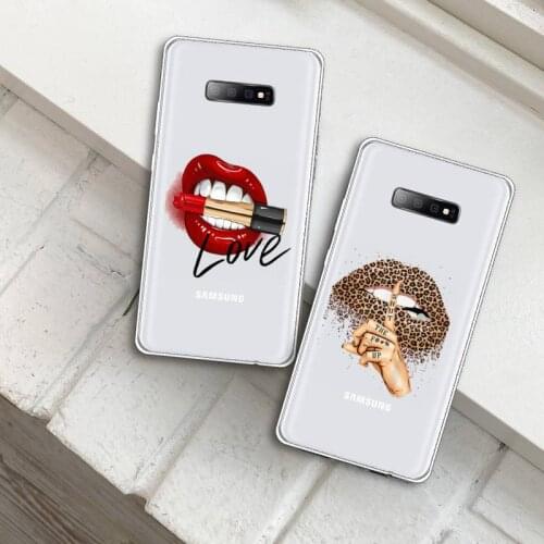 Funny girl with kiss leopard lips Phone Case Transparent For Samsung Galaxy A 71 21s S note 8 9 10 plus 20 ultra