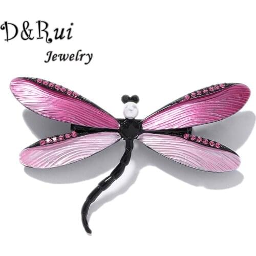 Vintage Elegant Womens Enamel Dragonfly Brooches for Women Clothes Fashion Crystal Pearl Insect Brooch Pin Badge Accessories