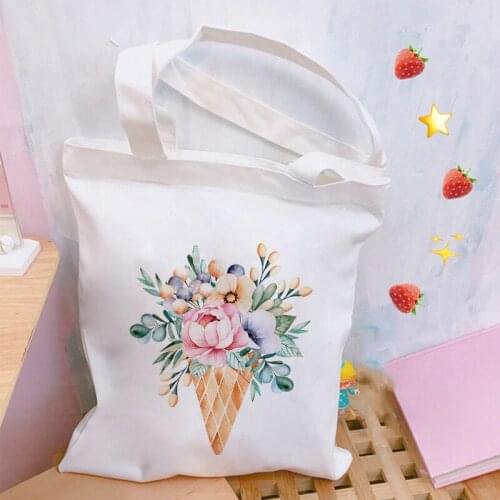 Beautiful Flower Printed Ladies Handbags Harajuku Aesthetics Canvas Tote Bag Women Eco Reusable Casual Shoulder Shopper Bags
