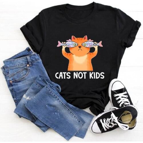 Women Tshirt Cat Not Kids Print Casual Hipster Funny T Shirt Graphic Tshirt Gift for Lady Yong Girl Tops Tees 4 Color Drop Ship