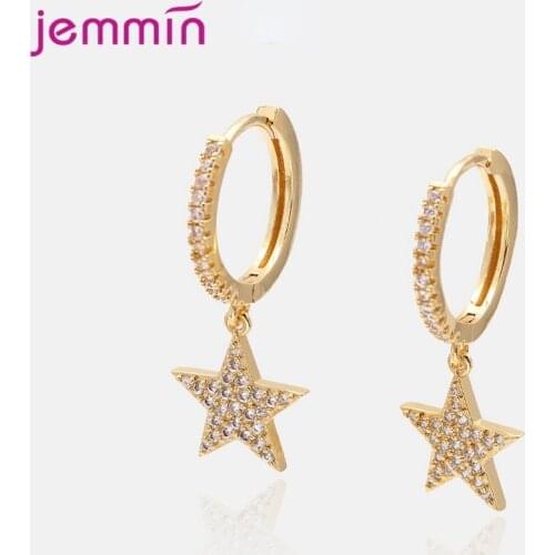 New Statement Austrian Zircon 925 Sterling Silver Star Piercing Drop Earrings For Women Wedding Engagement Jewelry Gift