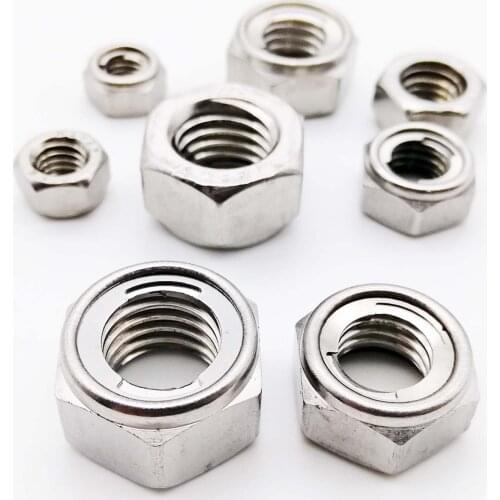 1/5pcs M3-M16 304 A2-70 Stainless Steel Prevailing Torque Type All Metal Insert Hex Hexagon Self Lock Nut Locknut DIN980 GB6184