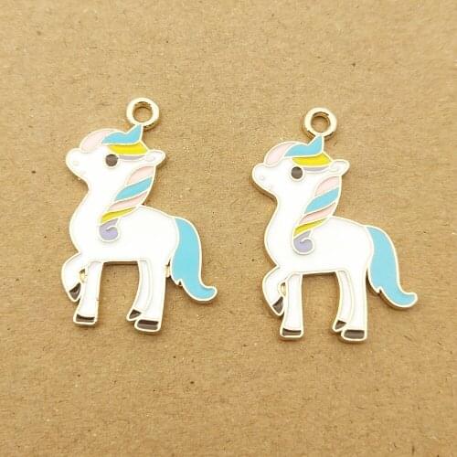 10pcs 18x28mm enamel unicorn charm for jewelry making cute earring pendant bracelet necklace charms diy design charms