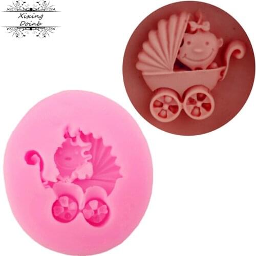 100% food grade baby girls stroller shaped fudge chocolate silicone mold cake decoration Kitchen Baking tool