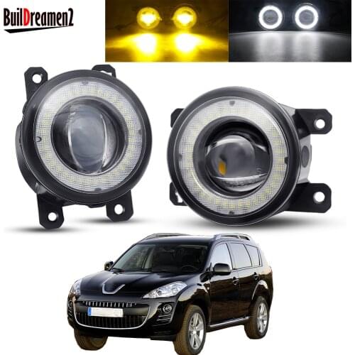 2 X Angel Eye Fog Light Assembly For Peugeot 4007 GP_ 2007-2013 Car Front Bumper LED Lens DRL Fog Driving Lamp 30W 3000LM 12V