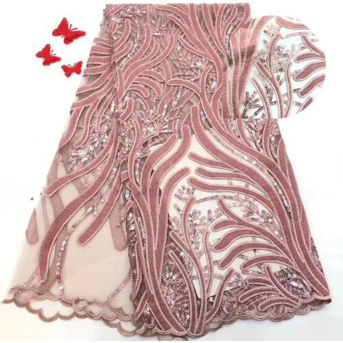 2019 Latest style high quality African french velvet lace fabric sequence Nigerian tulle mesh sequins lace fabric for wedding