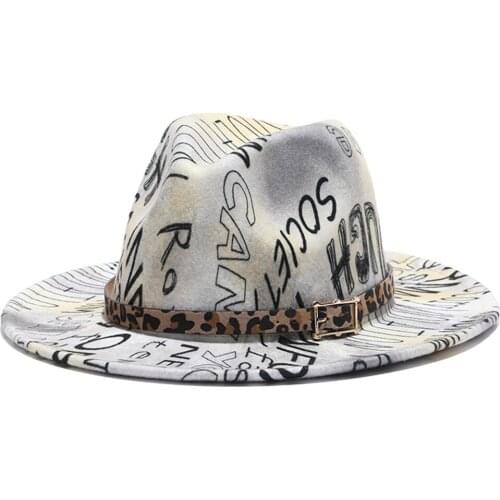 2021 NEW women hats fedoras men caps panama print letter felted hats outdoor jazz wide brim purple red women fedora hats