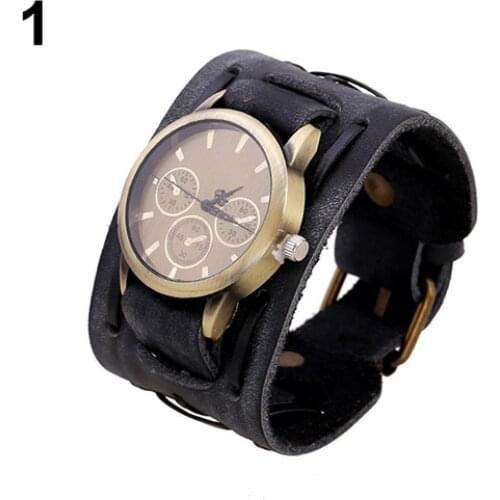 40%HOT Vintage Faux Leather Quartz Analog Wristband Casual Men\s Bracelet Wrist Watch