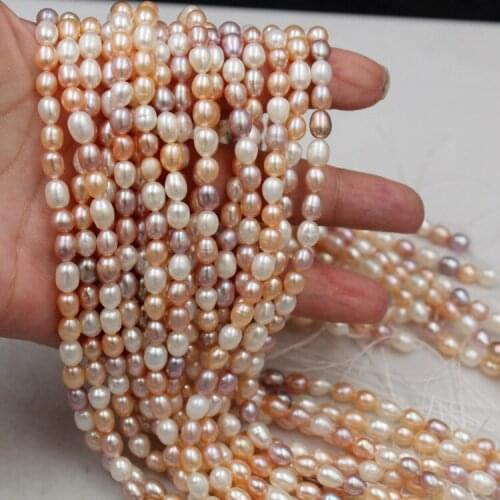 5-6mm Small Rice Pearl Beads Wholesale DIY Jewelry Shiny Mixed White Purple Pearls Loose Strand Natural Freshwater Pearl Beads