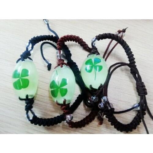 FREE SHIPPING 5 PCS real four leaf clover Specimens Mix Rope glow shape shamrock Bracelets