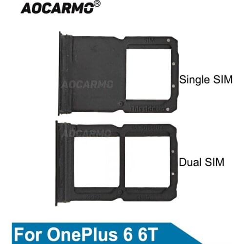 Aocarmo Dual & Single Sim Card MicroSD Holder Nano Sim Card Tray Slot Replacement Part For OnePlus 6