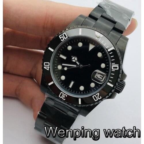 Bliger 40mm Top Casual Business Watch Black Case Sapphire Glass Ceramic Bezel Black Sterile Dial NH35 Movement Automatic Watch