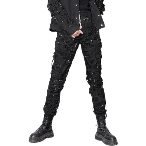 2021 Drawstring Lacing Up Punk Hip Hop Pants Men Women Harajuku Slim Fit Streetwear Joggers Gothic Style Trousers