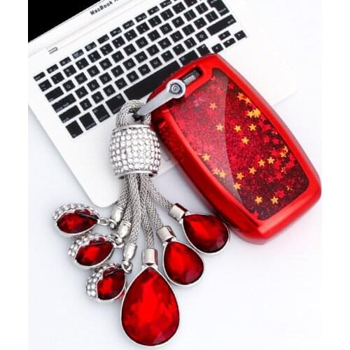 Funny Quicksand Soft TPU Key Case Cover Shell For Kia Ceed Rio Sportage R K3 K4 K5 Ceed Sorento Cerato Optima Crystal chain
