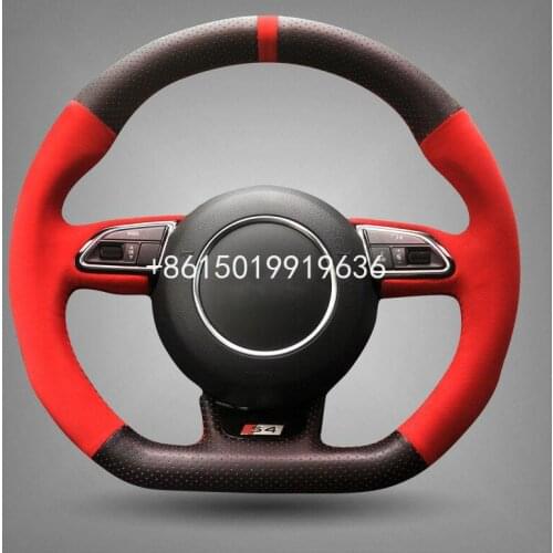 Top Black Leather Red Suede Car Steering Wheel Hand-Stitch On Wrap Cover For RS4 RS5 S5 2012-2016