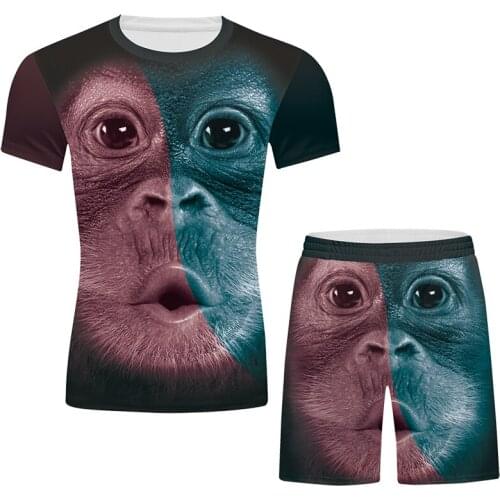 Cody Lundin 2021 New Design 3d Monkey Style Sets Compress Sport Wear Cool Cat And Wolf Short Sleeve Shirts Fashion Style