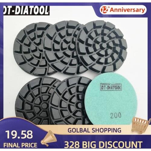 DT-DIATOOL 6pcs Dia 100mm/4" #200 Thickened Concrete Polishing Pads Resin Bond Diamond Concrete Sanding Discs Floor Renew Pads