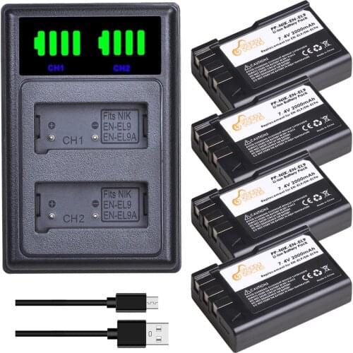 EN-EL9 Battery 2000mAh EN EL9 EN-EL9a EN EL9a EL9a Camera Battery Charger Kits for Nikon EN-EL9a D40 D40X D60 D5000 D3000 Camera