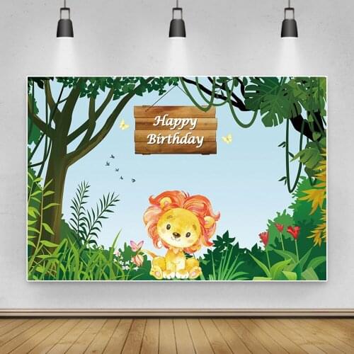 Natural Forest Jungle Party Animal Lion Photo Background Photography Baby Shower Birthday Backdrop Photophone For Photo Studio