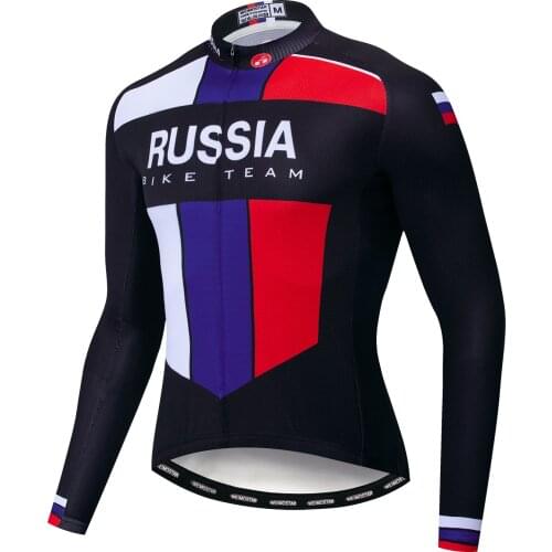Russian Cycling Jersey men Bike Jerseys road MTB bicycle Clothing sportswear maillot Racing tops shirts long sleeve red
