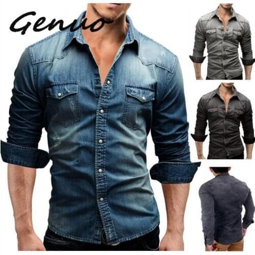 Мужские джинсовые рубашки Genuo China At AliExpress