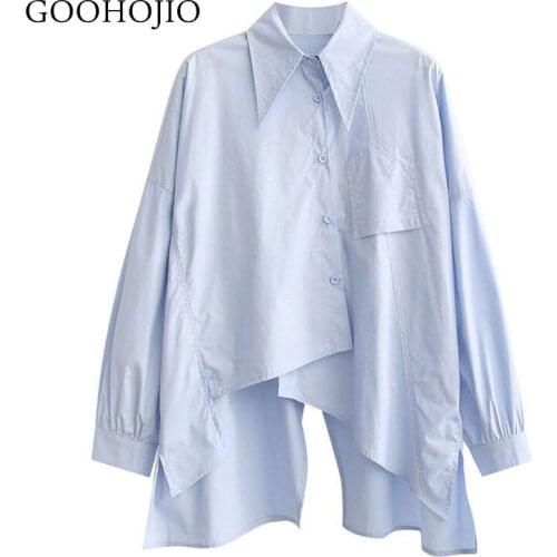 GOOHOJIO 2021 New Spring and Autumn Casual Irregular Shirt Women All-match Polo Collar Shirts for Women Fashionable Women Shirts