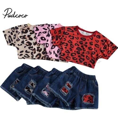 Infant Kids Girls Two Pieces Set, Childrens Leopard Print Crop Tops Short Sleeve Shirt Elastic Waist Shorts for Kids 1-5T