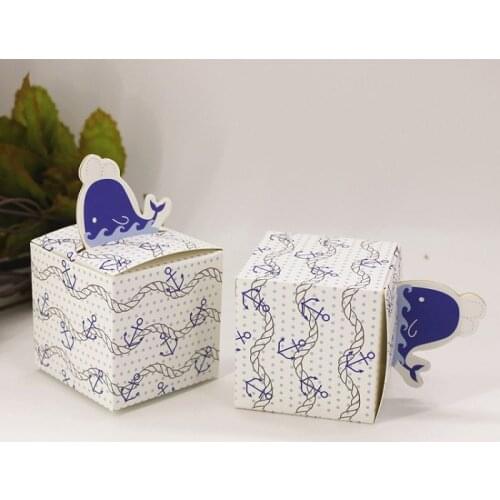 Candy box bag chocolate paper gift package for Birthday Wedding Party favor Decor supplies DIY baby shower blue sea design Wh