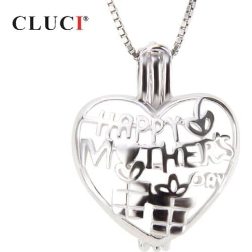 CLUCI 925 Sterling Silver Heart Shaped Cage Pendant Jewelry Mother Days Theme Gift Silver 925 Cage Pendant Pearl Locket SC243SB