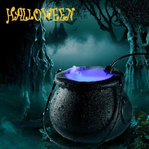 EU/US/UK Halloween Smoke Machine Fog Mist Maker Color Changing Cauldron Shape Smoke Machine Fogger Holiday Party Decoration