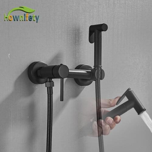 Matte Black Bathroom Bidet Faucet Hot Cold Brass Corner Valve Hand Shower Toilet Women Faucets Wall Mount