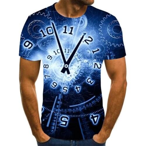 Mens new 3D vortex printed T-shirt, 3D printed T-shirt, 3D hip-hop T-shirt, clock T-shirt, mens and womens T-shirt