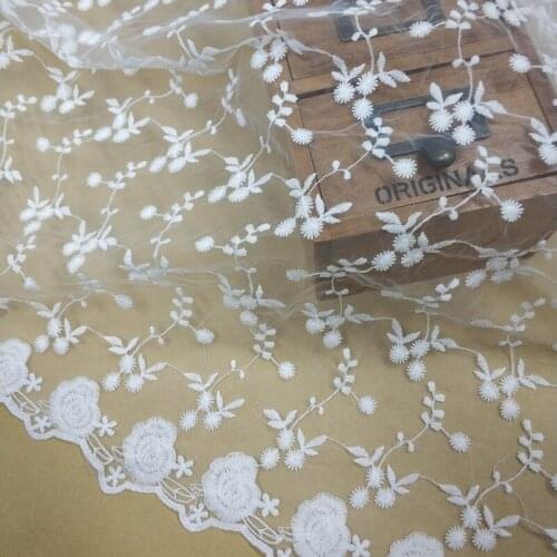 Soft Cotton Floral Lace Fabric Embroidery French Nylon Mesh Lace Fabric For DIY Bridal Dress Curtain Fabric Sewing Supply 1 Yard